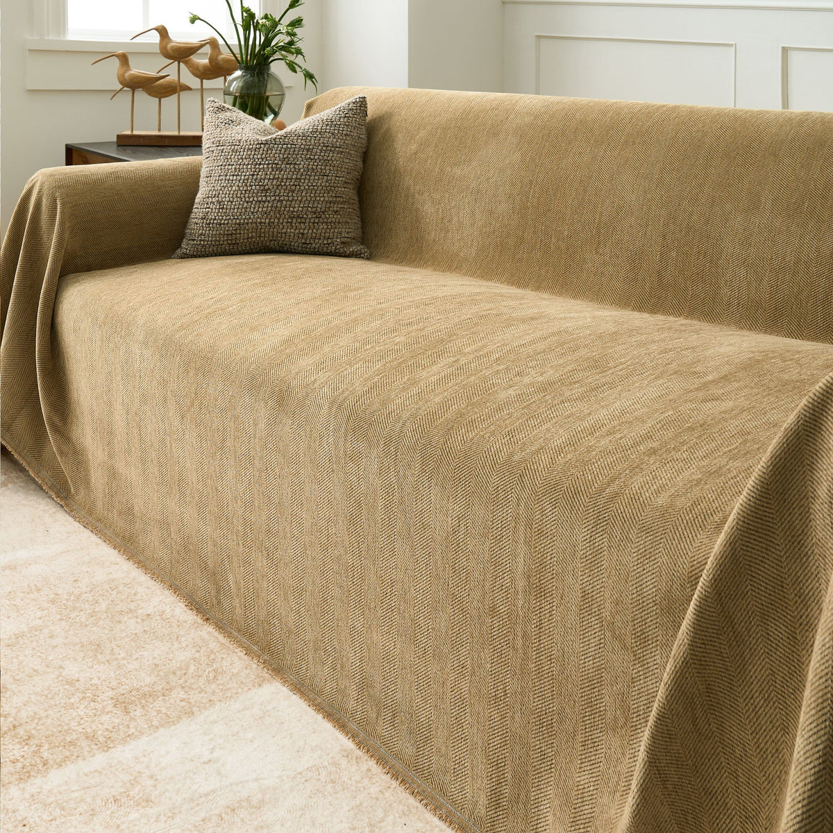 Sofa Cover Herringbone Water-Repellent Machine-Washable Pet-Resistant Protection