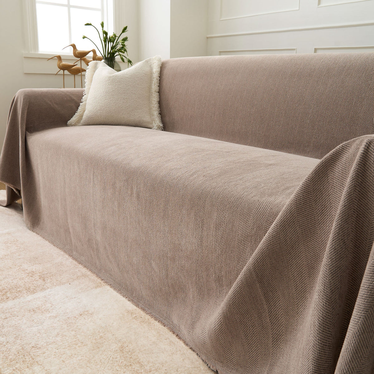 Sofa Cover Herringbone Water-Repellent Machine-Washable Pet-Resistant Protection