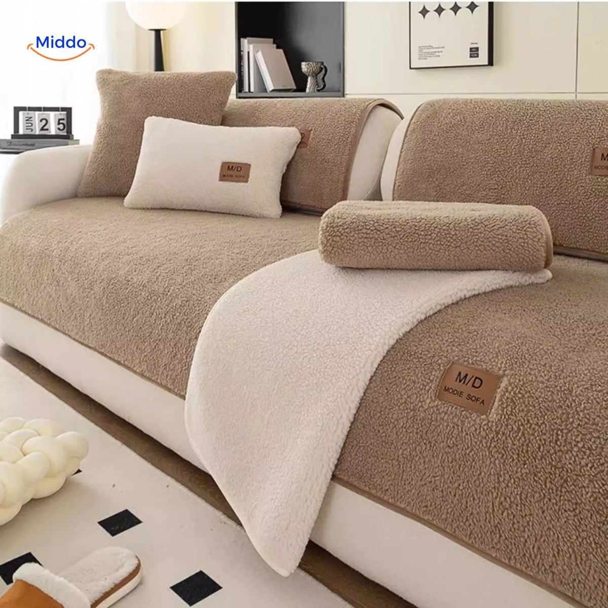 Sofa Cover Plush Faux Fur Non-Slip Backing