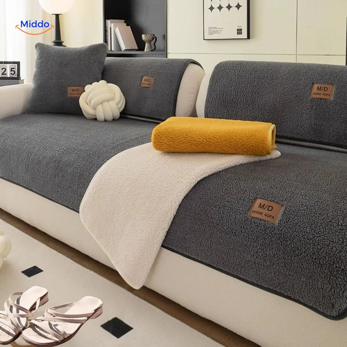 Sofa Cover Plush Faux Fur Non-Slip Backing