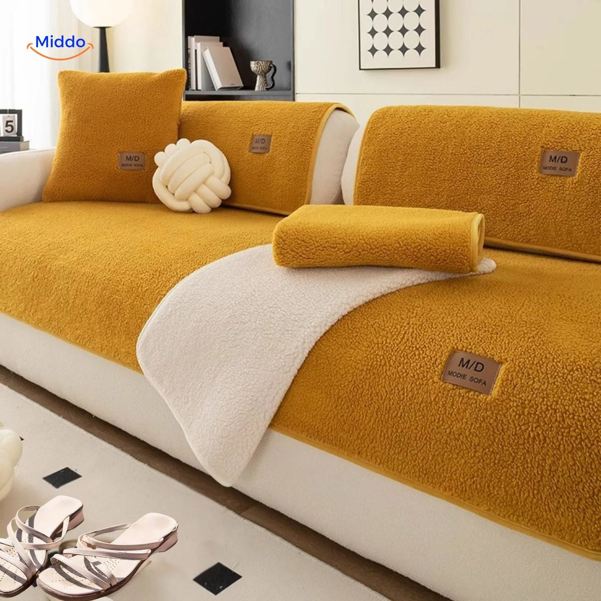 Sofa Cover Plush Faux Fur Non-Slip Backing