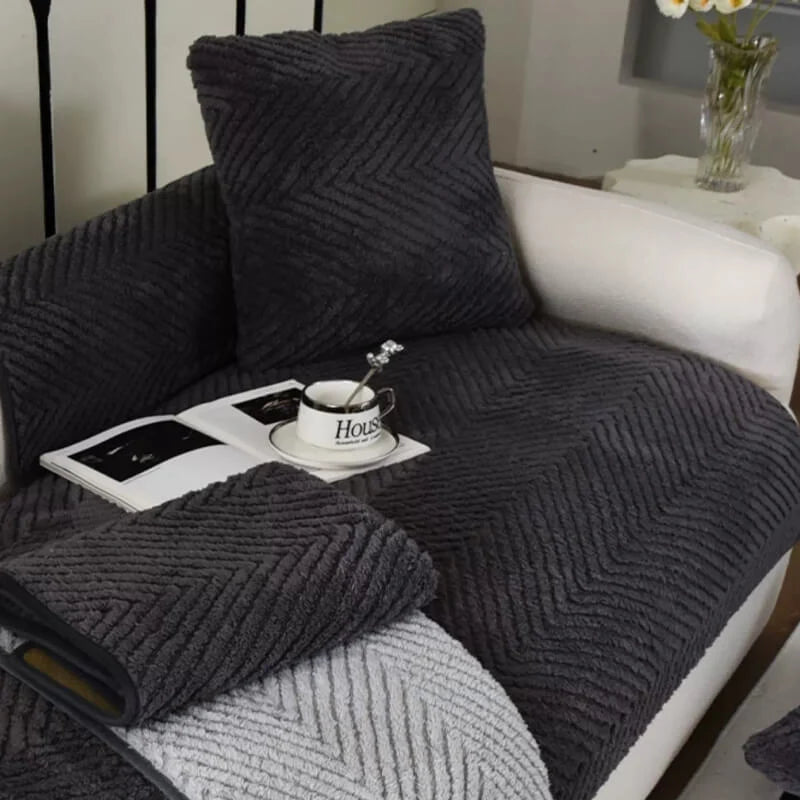 Sofa Cover Plush Velour Herringbone Non-Slip Backing