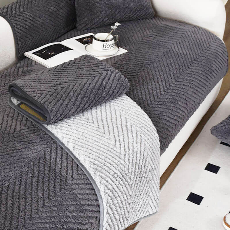 Sofa Cover Plush Velour Herringbone Non-Slip Backing