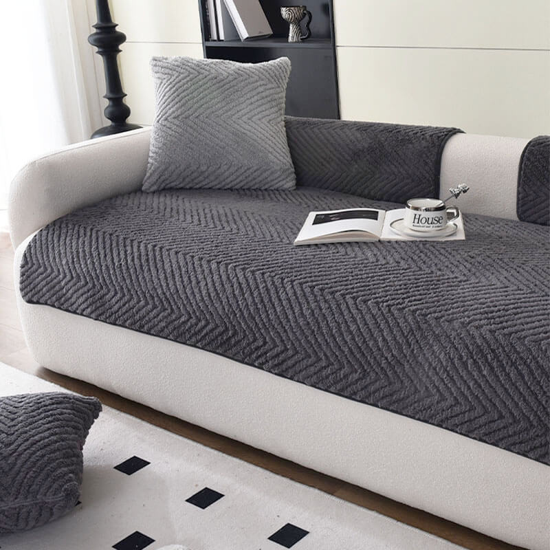 Sofa Cover Plush Velour Herringbone Non-Slip Backing