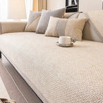 Sofa Cover Quilted Cotton-Linen Blend Non-Slip Backing