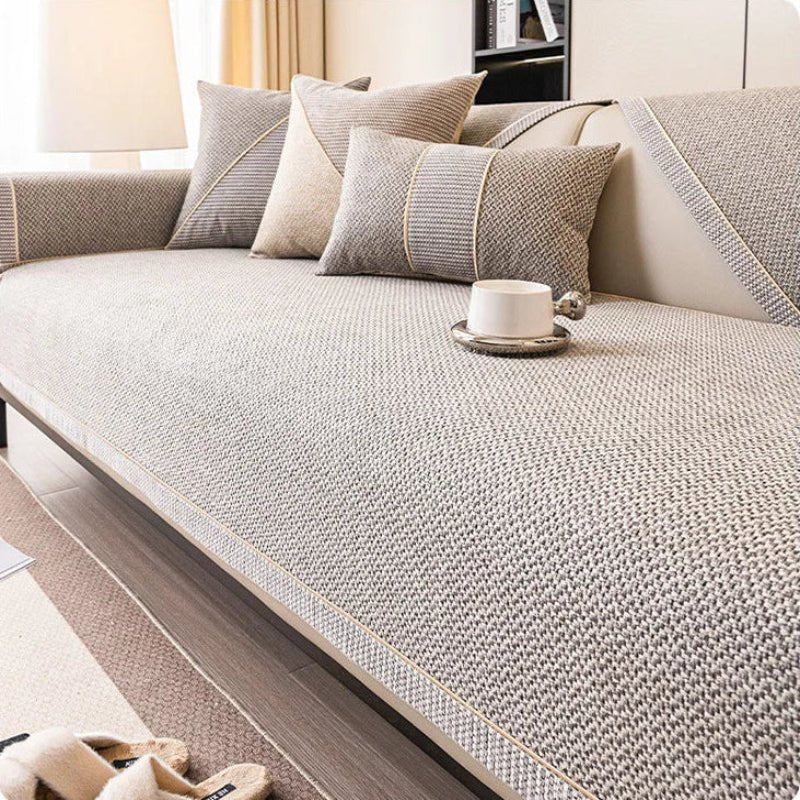 Sofa Cover Quilted Cotton-Linen Blend Non-Slip Backing
