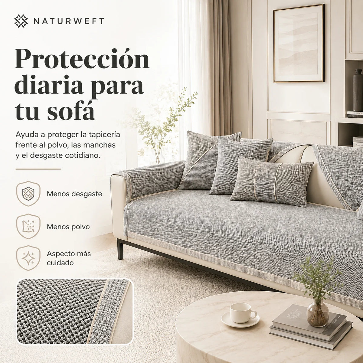 Sofa Cover Quilted Cotton-Linen Blend Non-Slip Backing