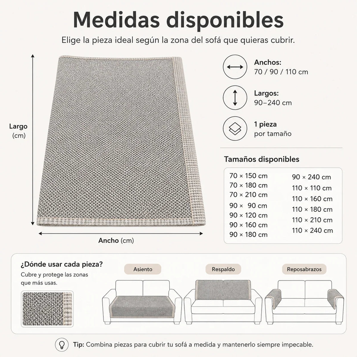 Sofa Cover Quilted Cotton-Linen Blend Non-Slip Backing