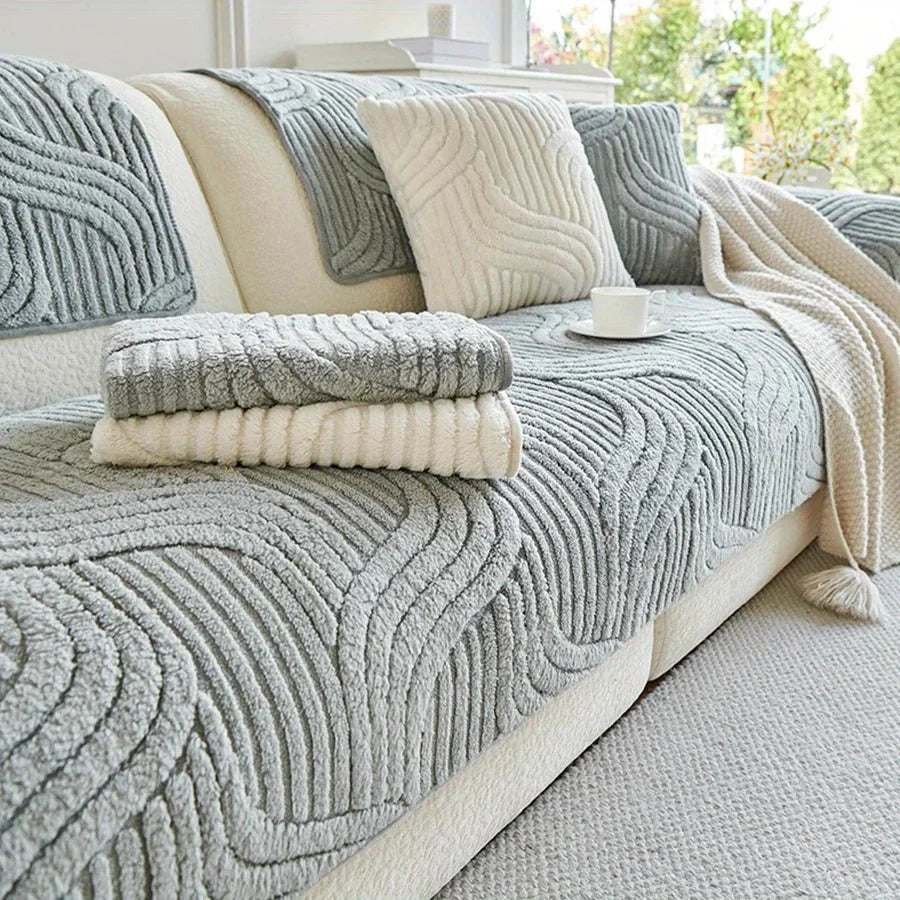 Sofa Cover Velvet Wave Stripe Non-Slip Washable
