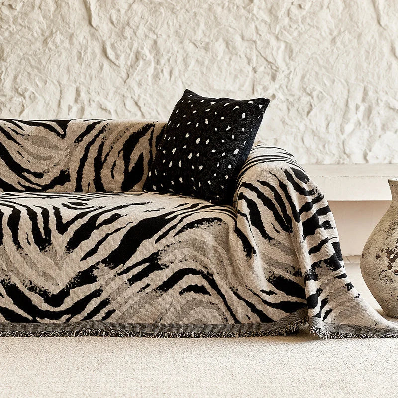 Sofa Throw Blanket Cotton-Linen Blend Reversible Jacquard Machine Washable