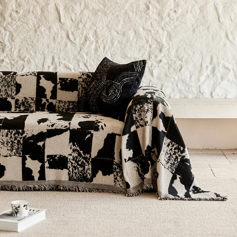 Sofa Throw Blanket Cotton-Linen Blend Reversible Jacquard Machine Washable