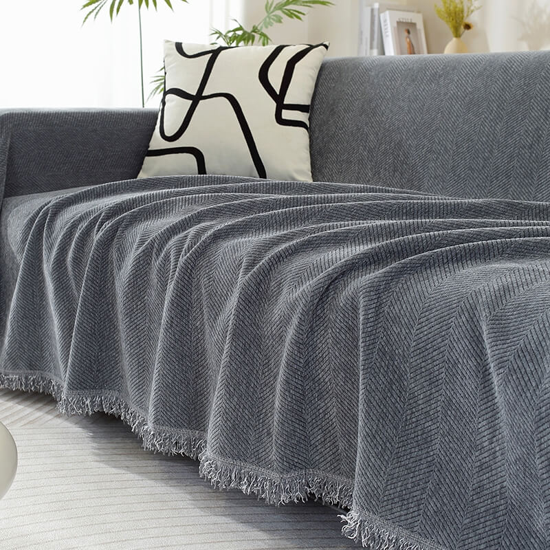 Sofa Throw Chenille Herringbone Weave Machine Washable