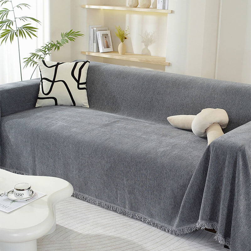 Sofa Throw Chenille Herringbone Weave Machine Washable
