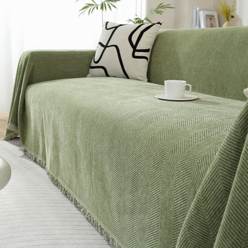 Sofa Throw Chenille Herringbone Weave Machine Washable