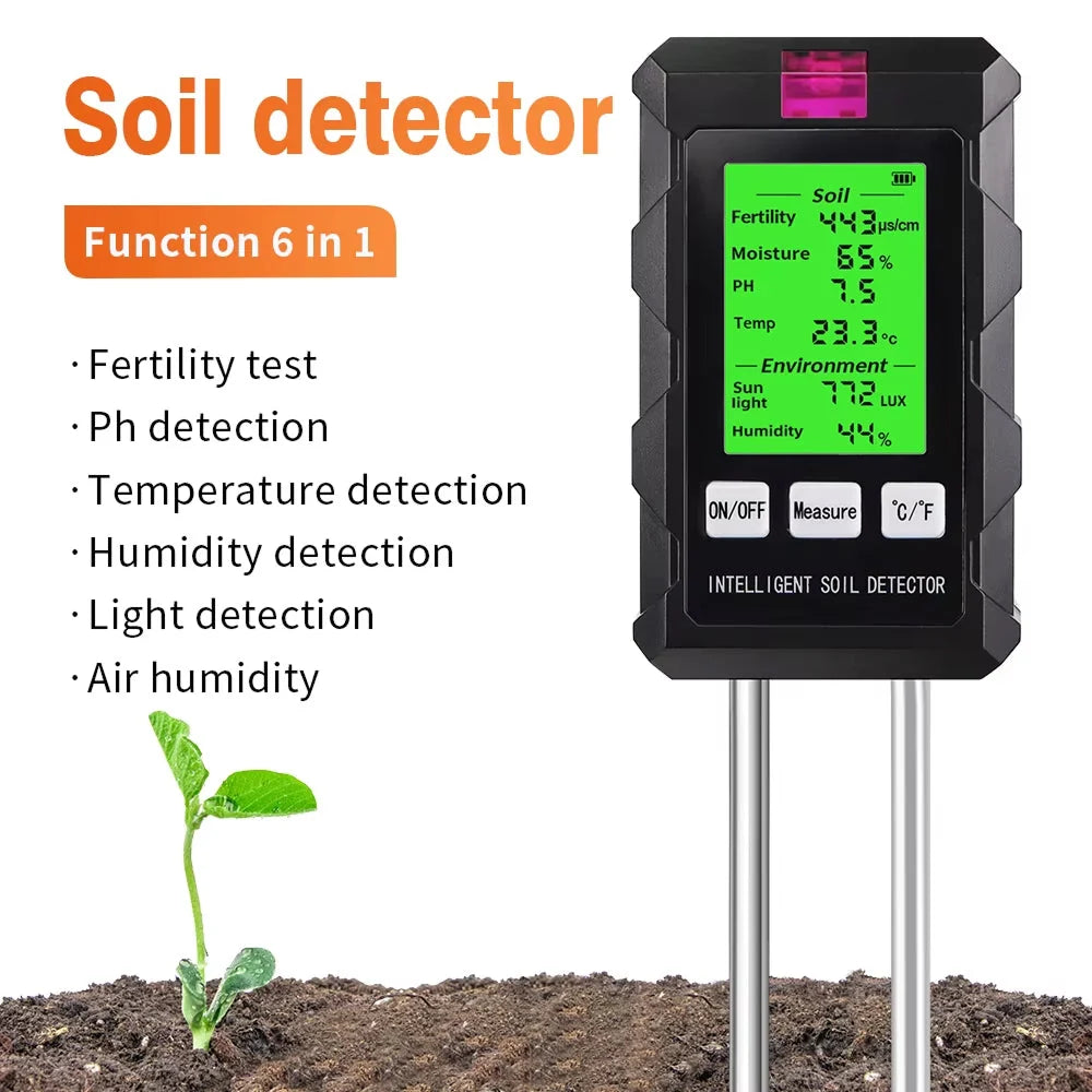 Soil & Environment Tester 6-In-1 Dual Metal Probes