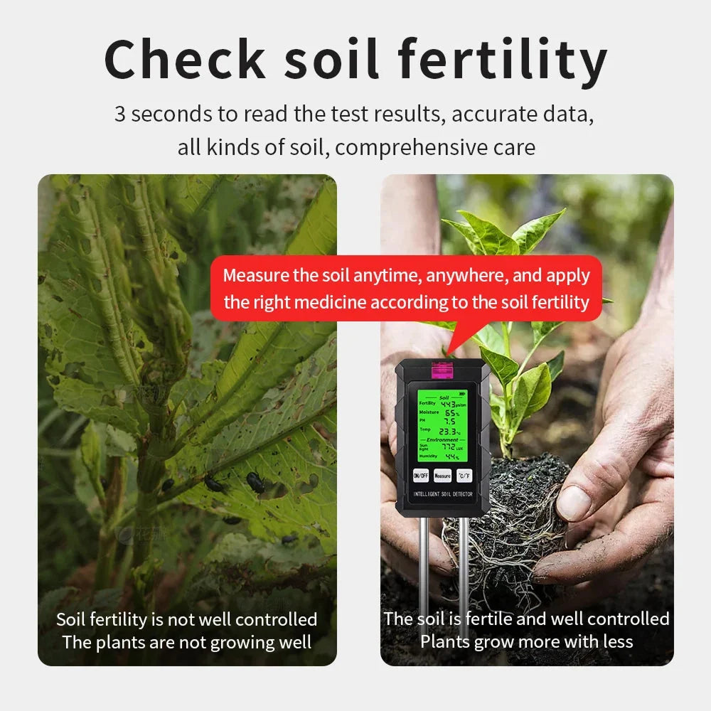 Soil Tester 6-In-1 Dual Metal Probes
