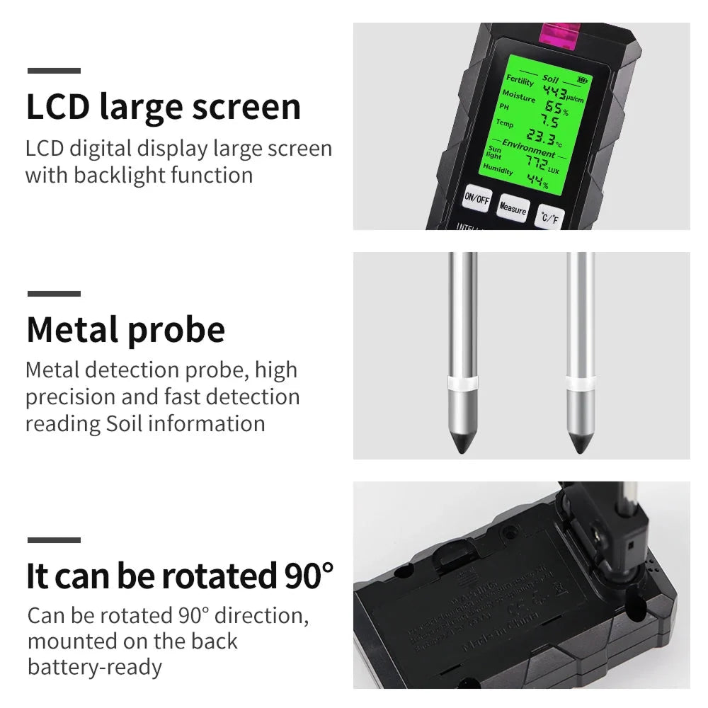 Soil Tester 6-In-1 Dual Metal Probes