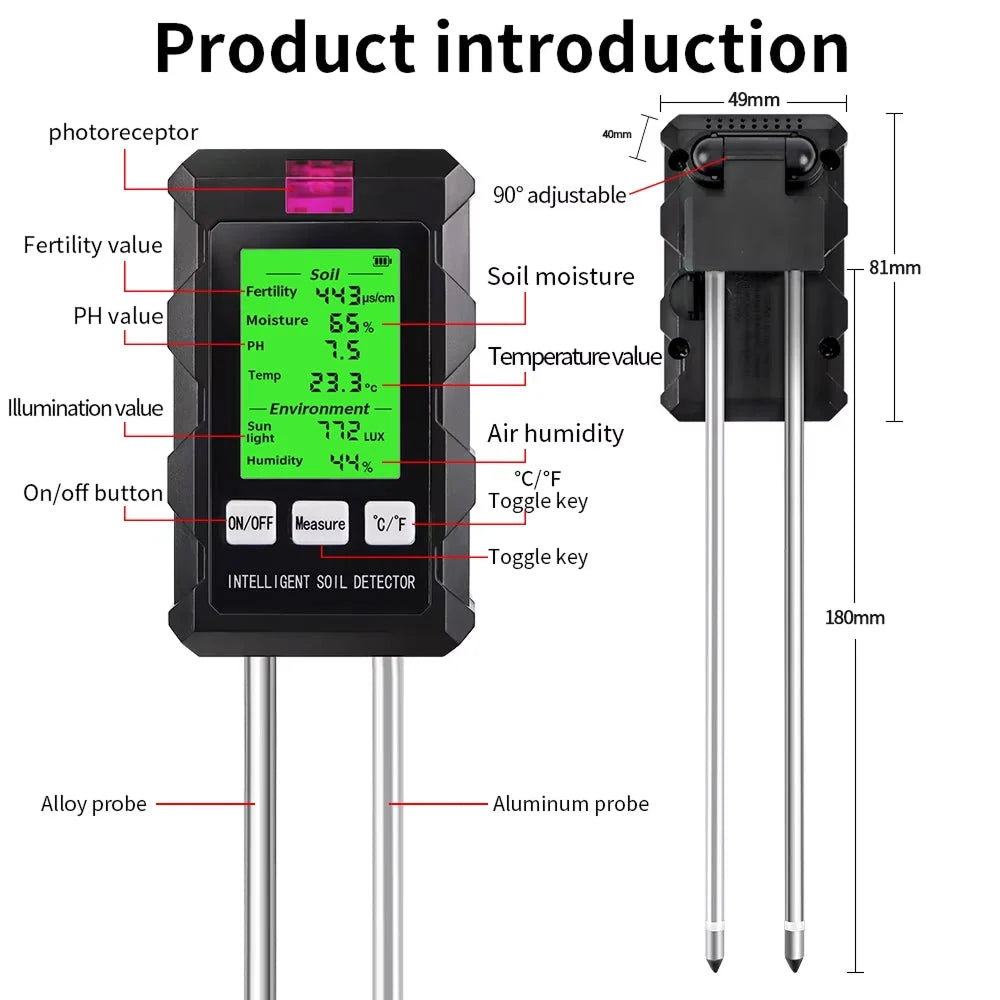 Soil Tester 6-In-1 Dual Metal Probes