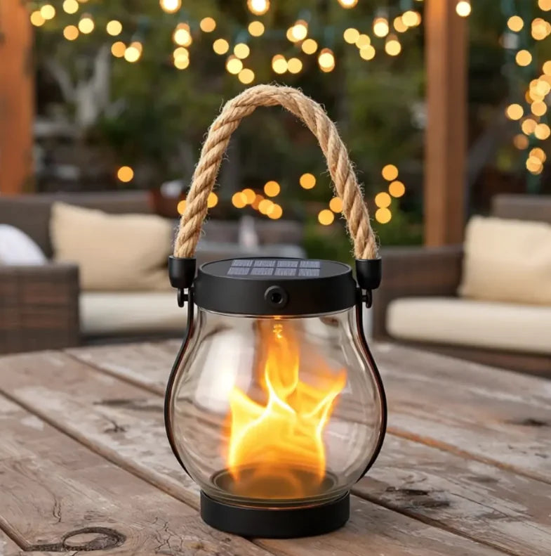 Solar Garden Lantern Flickering Flame Effect Waterproof Auto-Dusk Lighting