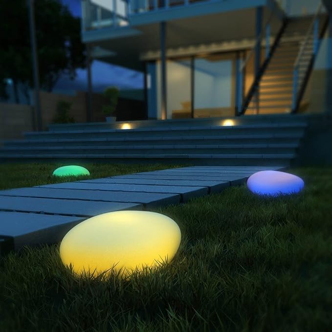 Solar Garden Light Cobblestone Style USB-C Rechargeable Weatherproof