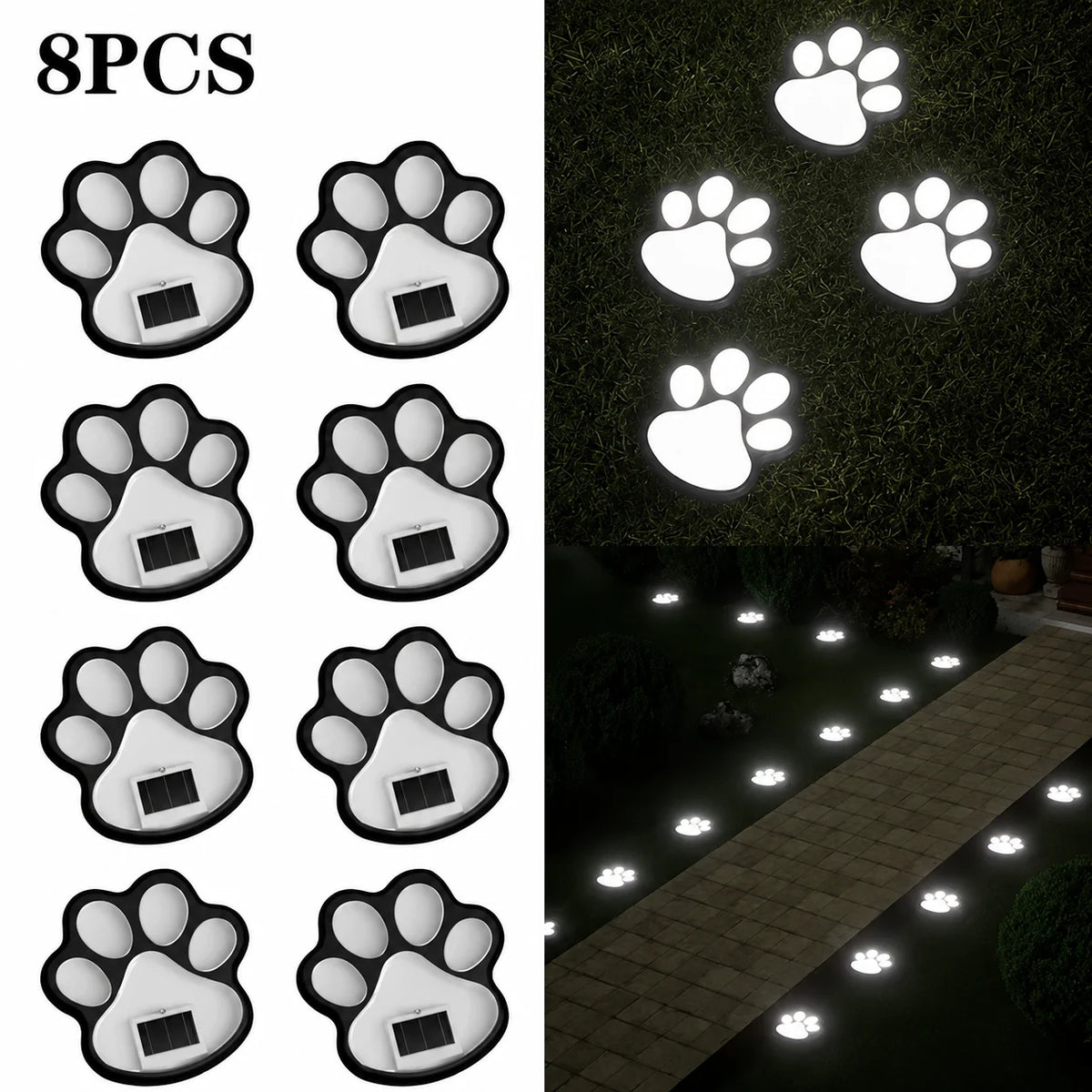 Solar Garden Lights Paw Print Waterproof Dual Light Modes