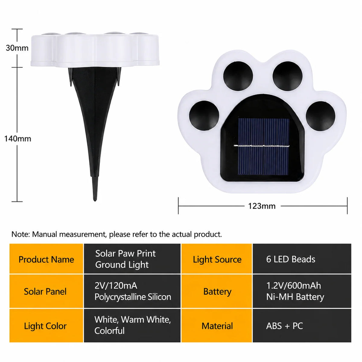 Solar Garden Lights Paw Print Waterproof Dual Light Modes