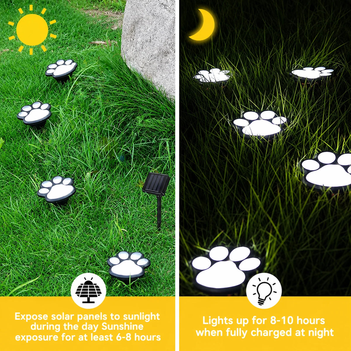 Solar Garden Lights Paw Print Waterproof Dual Light Modes