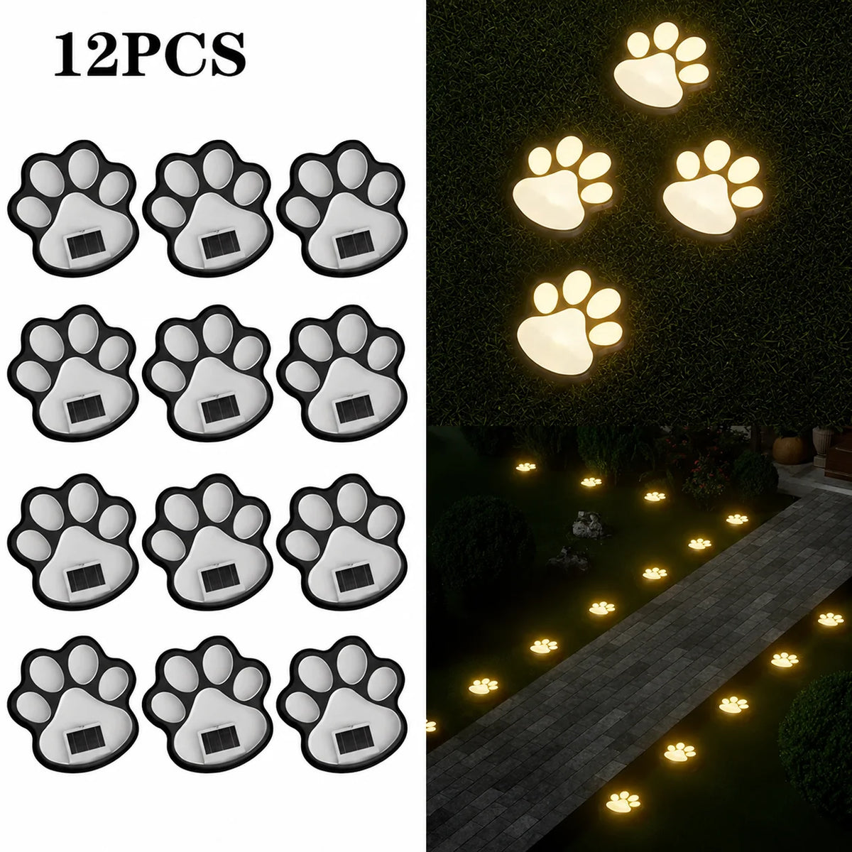 Solar Garden Lights Paw Print Waterproof Dual Light Modes