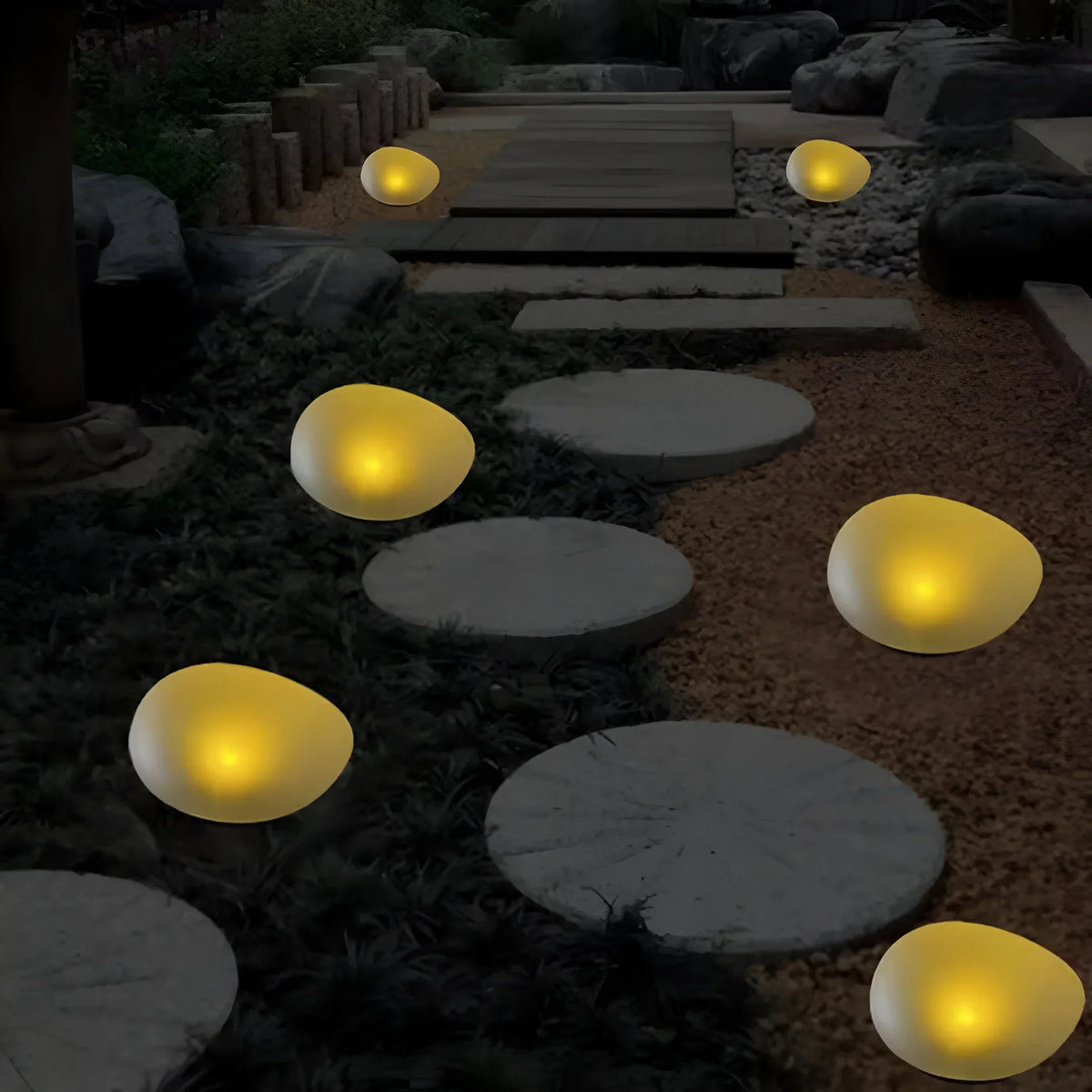 Solar Garden Lights Stone-Inspired Solar-Powered Automatic Dusk