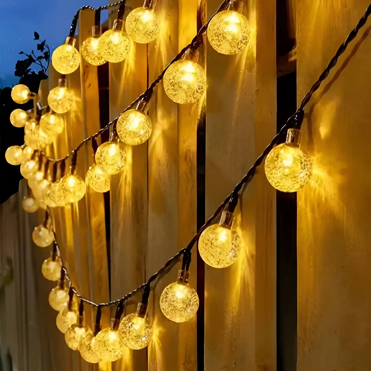 Solar Garden String Lights Crackled Glass Globes IP65 Waterproof