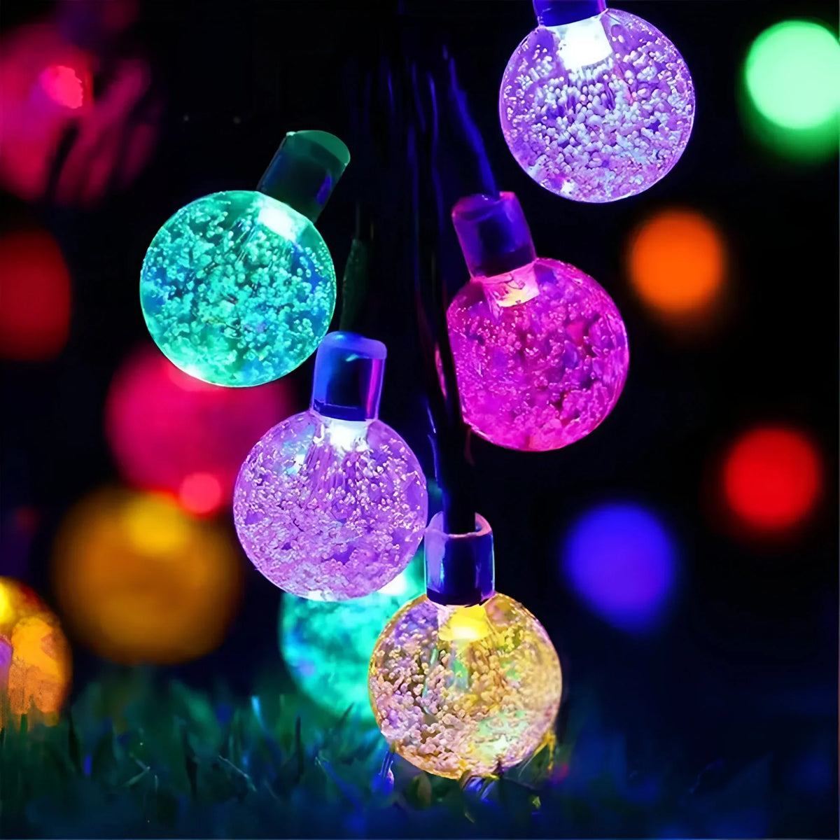Solar Garden String Lights Crackled Glass Globes IP65 Waterproof