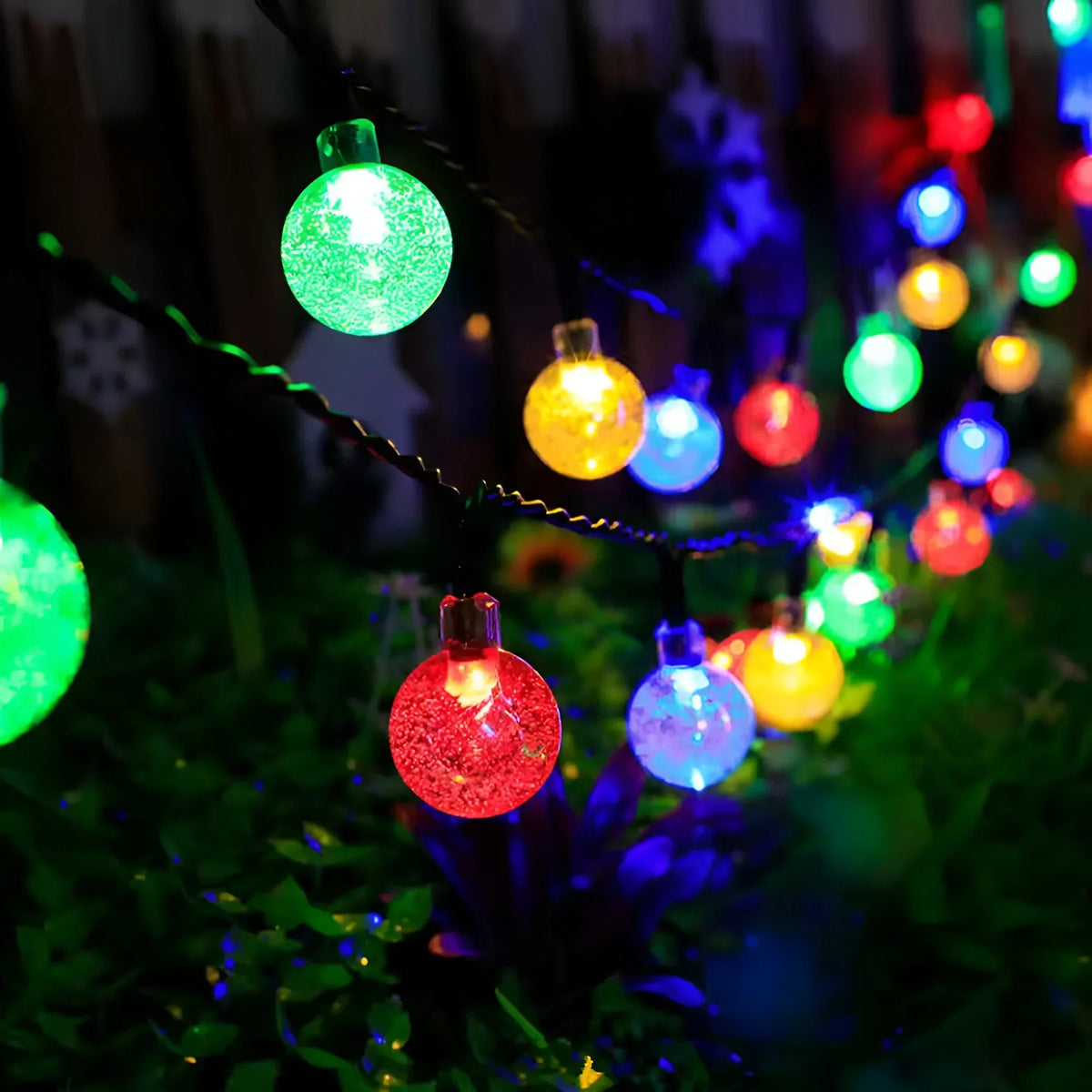Solar Garden String Lights Crackled Glass Globes IP65 Waterproof
