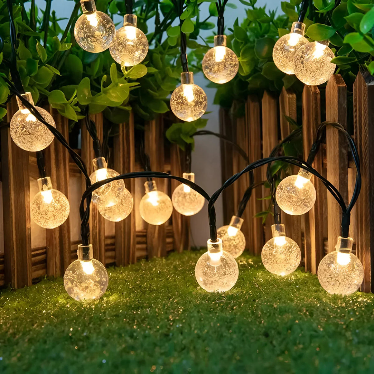 Solar Garden String Lights Crackled Glass Globes IP65 Waterproof