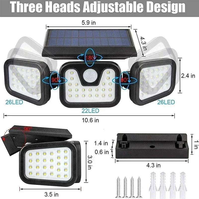 Solar Motion Sensor Light 74 LEDs 270-Degree Coverage Adjustable Head