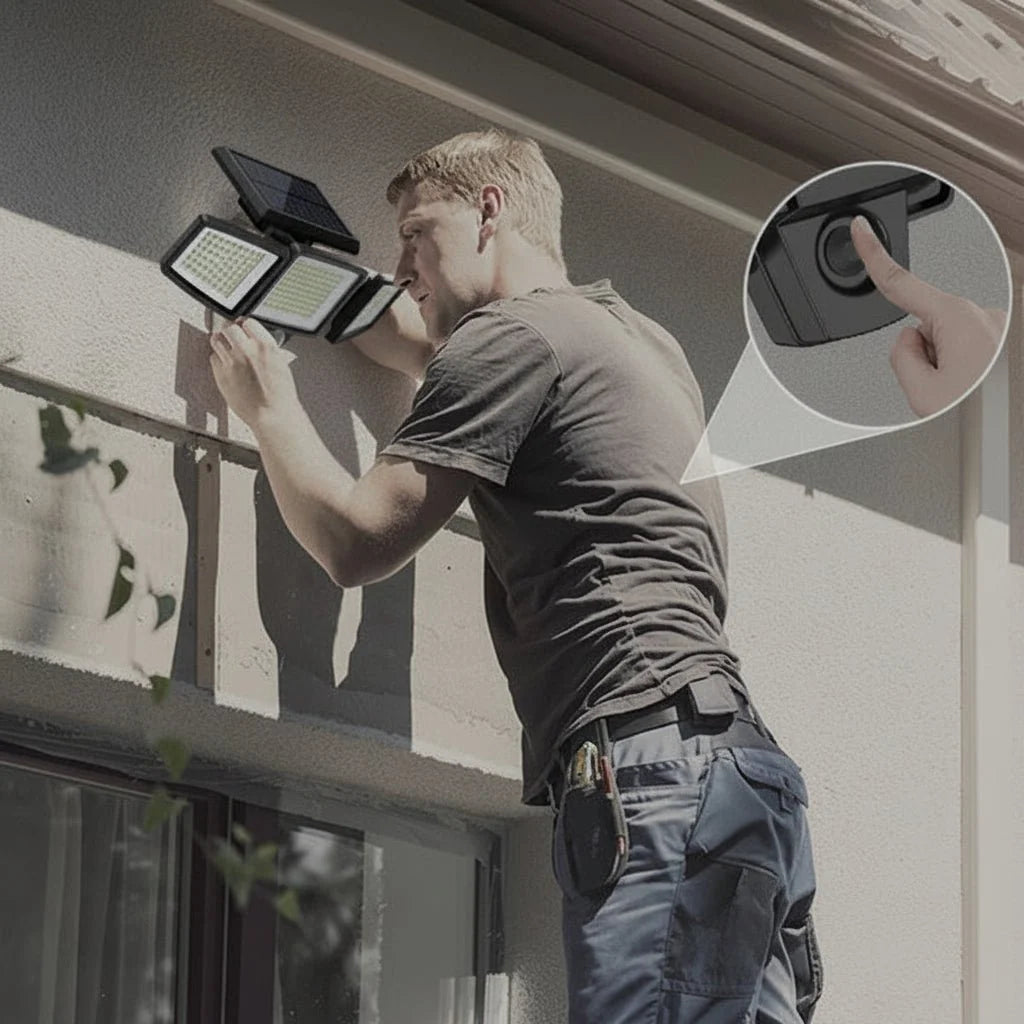 Solar Security Light Motion Sensor Three Adjustable Heads IP65 Water-Resistant