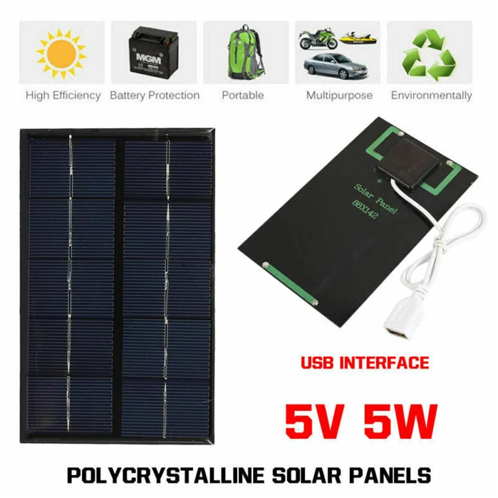 Solar USB Charger Panel 5W Portable Low-Light Performance