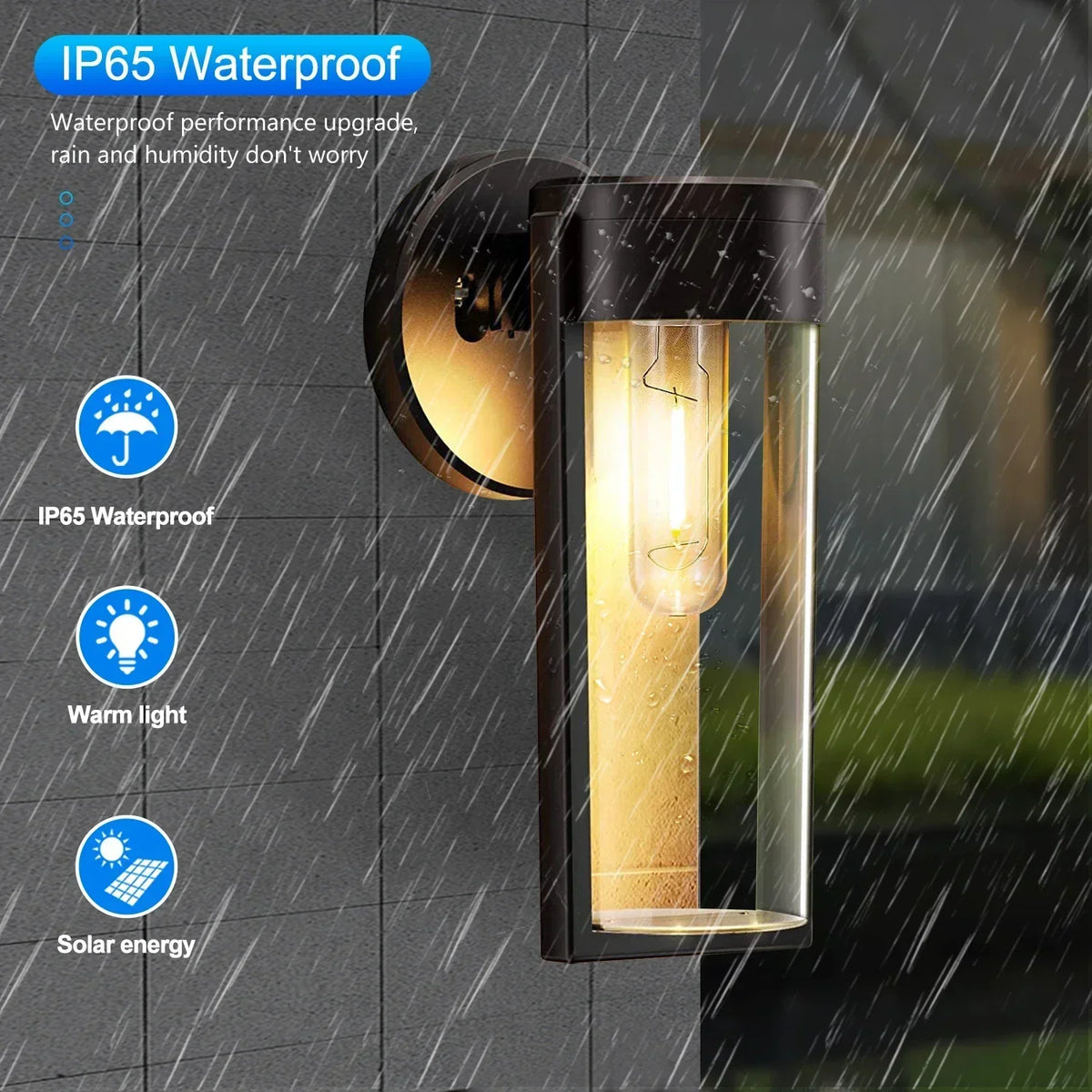 Solar Wall Light Warm LED Dusk-To-Dawn IP65