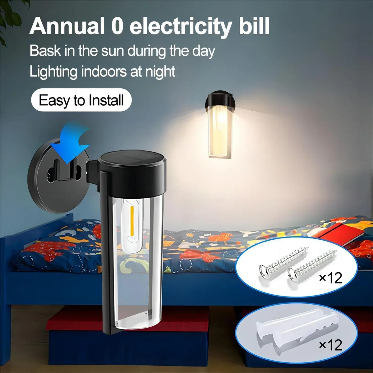 Solar Wall Light Warm LED Dusk-To-Dawn IP65