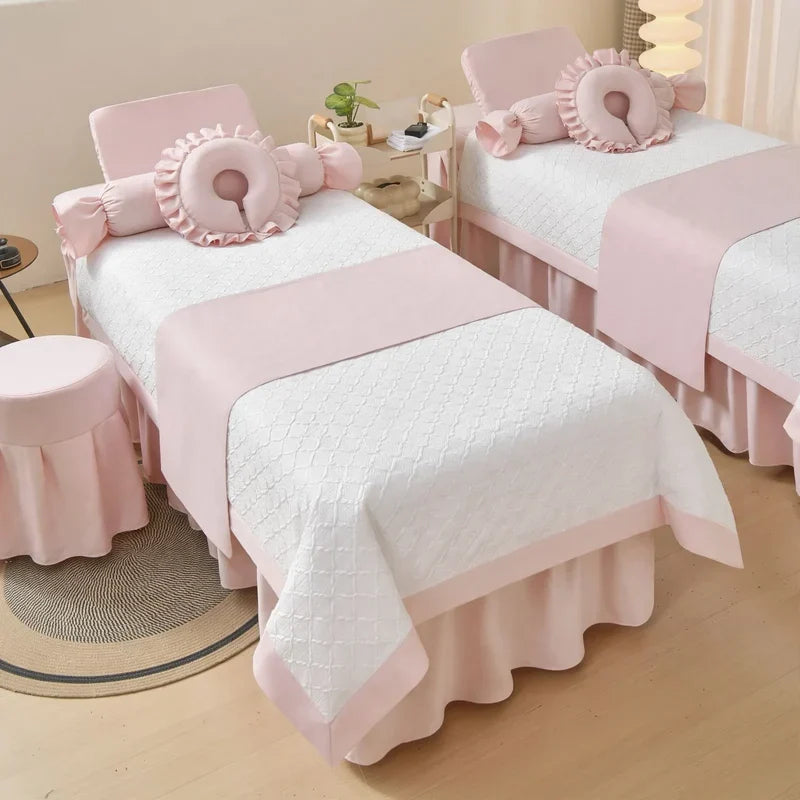 Spa Bed Linen Set Four-Piece Heavy-Duty Cream Geometric