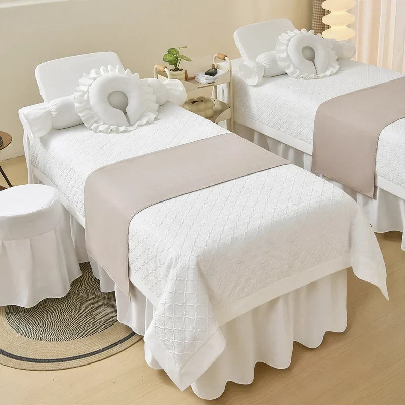 Spa Bed Linen Set Four-Piece Heavy-Duty Cream Geometric