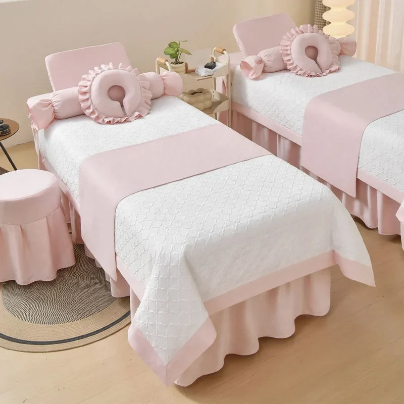 Spa Bed Linen Set Four-Piece Heavy-Duty Cream Geometric
