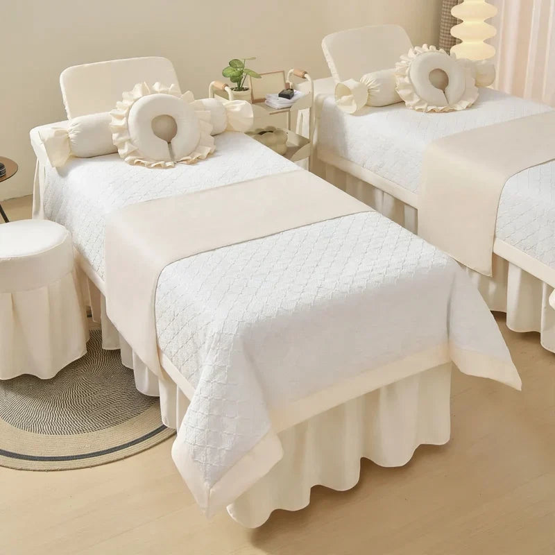 Spa Bed Linen Set Four-Piece Heavy-Duty Cream Geometric