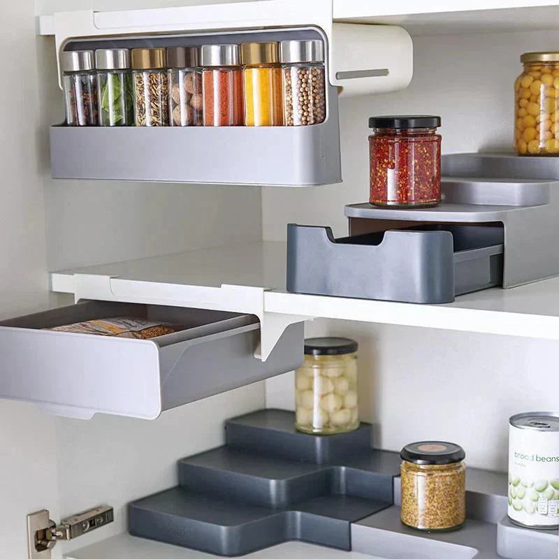 Spice Rack Adhesive Under-Shelf Space-Saving Holds 8 Jars