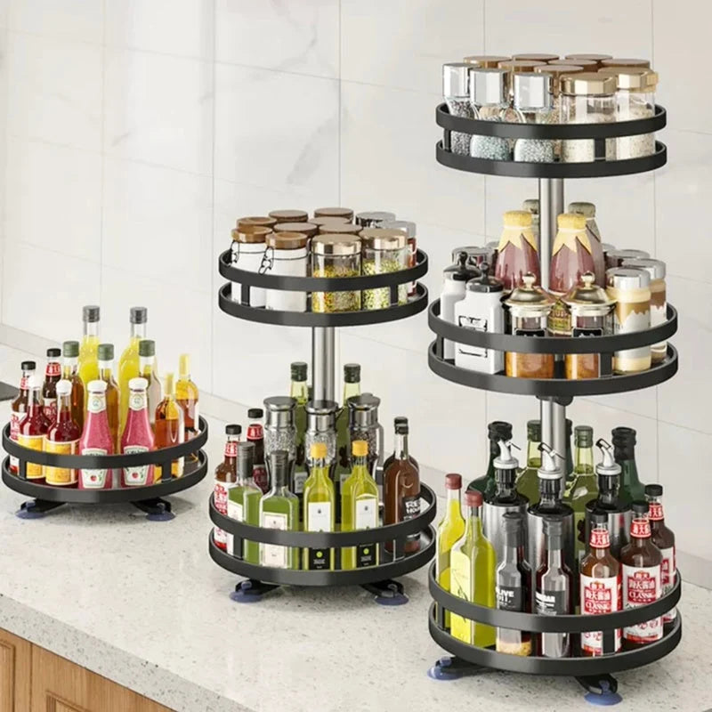 Spice Rack Organizer Stainless Steel 360° Rotating Adjustable Shelves
