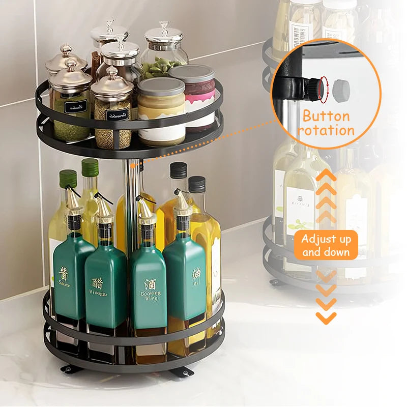 Spice Rack Organizer Stainless Steel 360° Rotating Adjustable Shelves