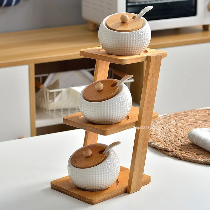 Spice Shaker Set Ceramic With Wooden Lids