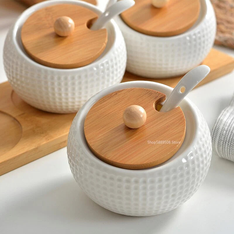 Spice Shaker Set Ceramic With Wooden Lids