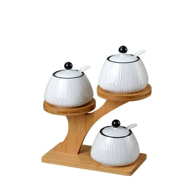 Spice Shaker Set Ceramic With Wooden Lids