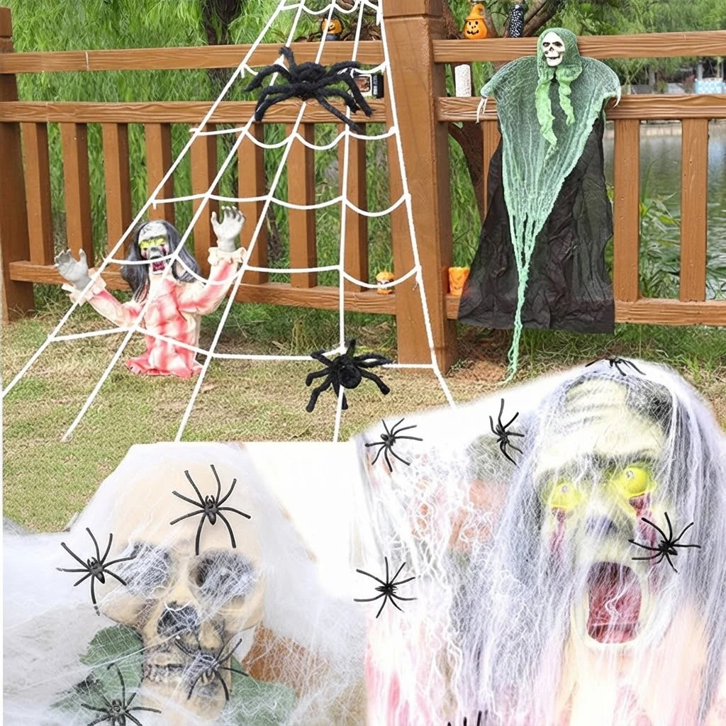 Spider Web Decoration Kit Stretchable With Giant Spider