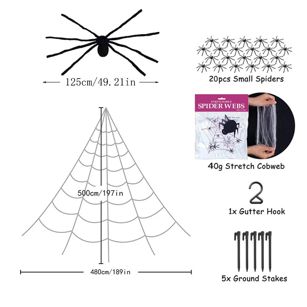 Spider Web Decoration Kit Stretchable With Giant Spider